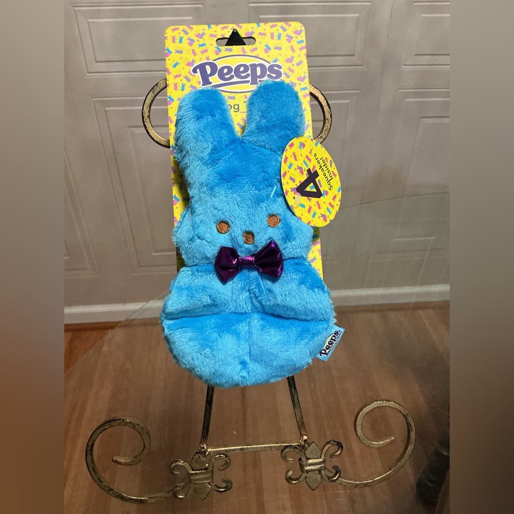 Peeps Blue Bunny Dog Toy Plush With Squeaker Easter New 7.5”